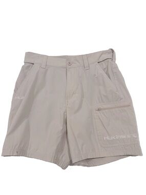 Huk Men’s Light Khaki Performance Flex Fishing Shorts, Pockets, Small, GUC